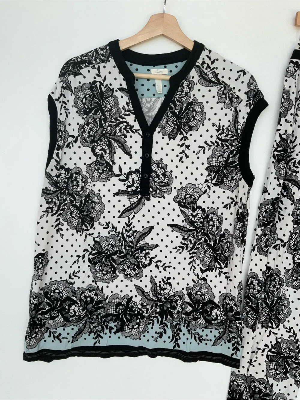 Soma Black and White Floral Two-Piece Pajama Set